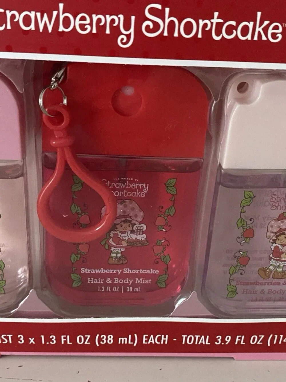 Set Of 3 Strawberry Shortcake Hair & Body Mist Clip & Go 1.3 fl oz Fresh NEW